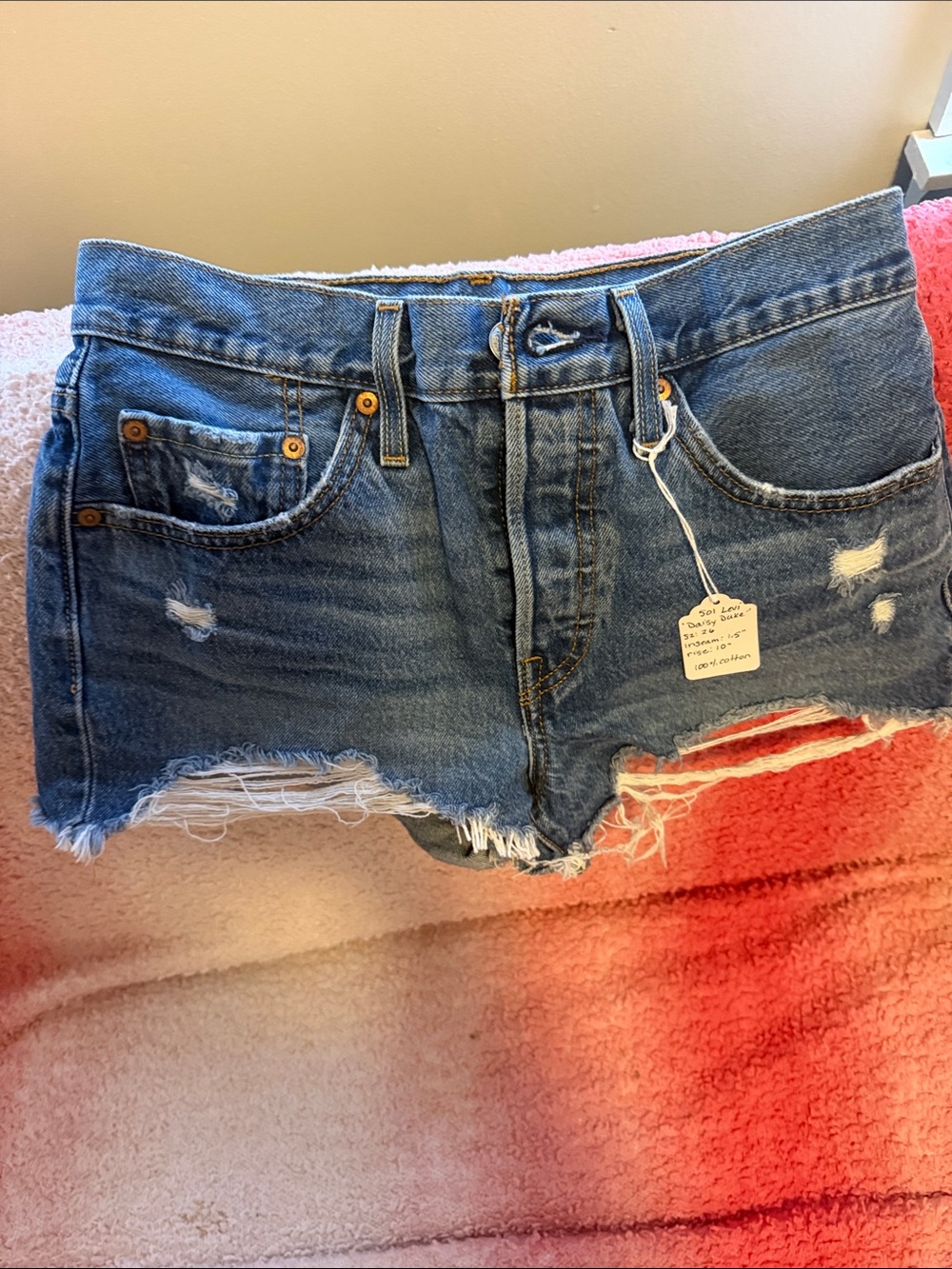 Levi’s 501 Distressed Denim Cutoff Shorts W26 Button Fly Raw Hem Size 26